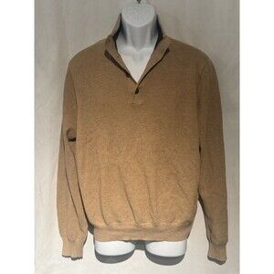 Brooks Brothers Sweater Mens L Tan  Cashmere Blend Knit Henley Pullover